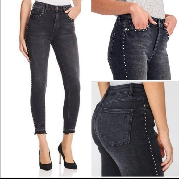 DL1961 Chrissy Ultra High Rise Skinny Black Denim Jeans Stud Embellished Sz 29 - Picture 1 of 11
